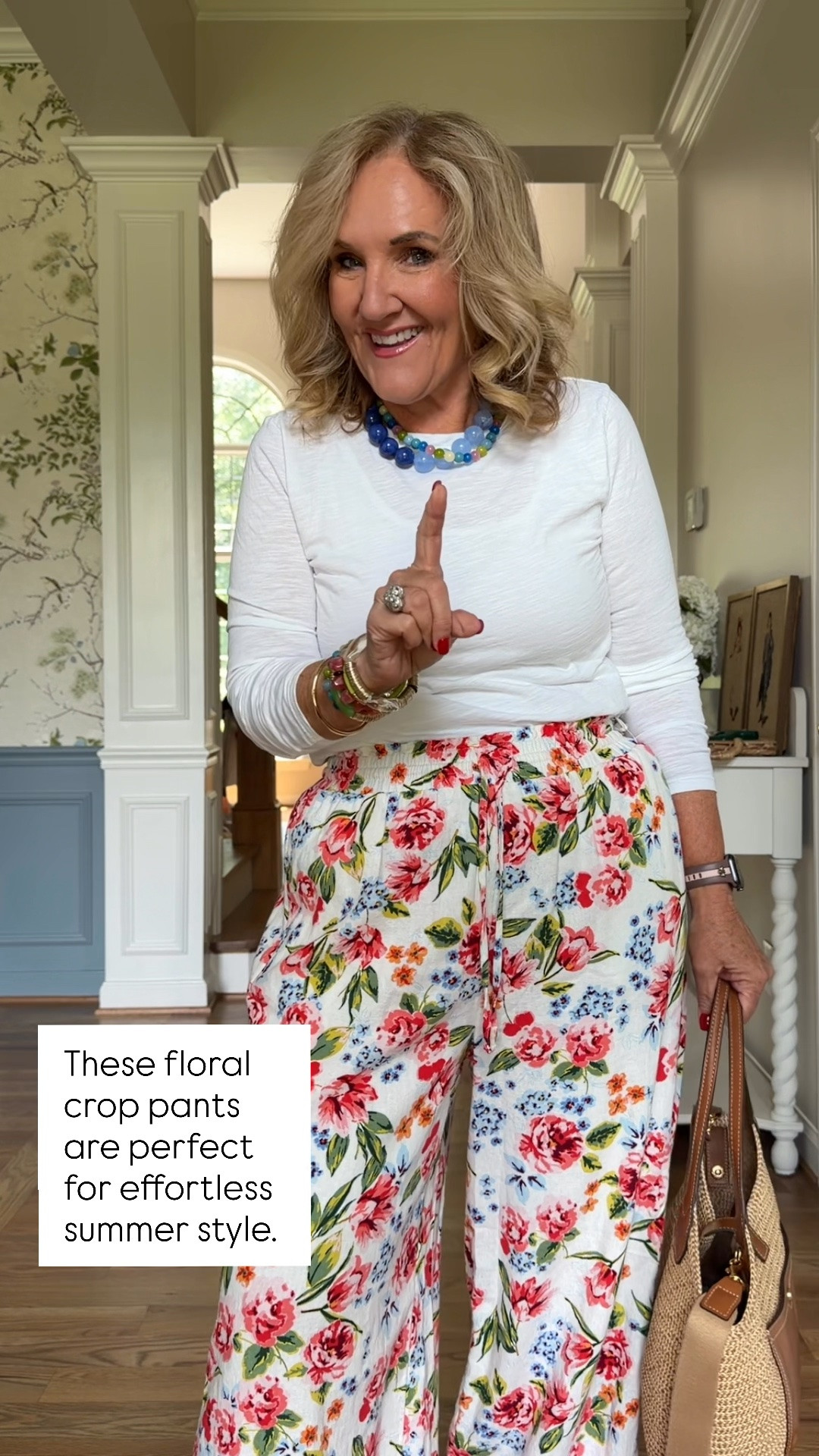These floral pants are such a happy summer piece! They’re designed to be cropped, but on me they’re almost full length, which means I can wear them with flat shoes without them dragging. The vibrant floral print is fresh, fun, and so easy to style with a simple white top.

If you're looking for something a little dressier, this same beautiful floral print also comes in a gorgeous satin slip skirt that I'm linking, too!

💡 LTK MADE EASY
❤️ Heart = Support my posts!
📌 Save = Get sale & restock alerts
📋 Lists = Keep favorites organized
📲 Share = Send lists and products to a friend. Hello, Christmas List! 💬
💬 Comment = Ask me anything about sizing or fit. :-)

#LTKootd #LTKOver40 #LTKSaleAlert