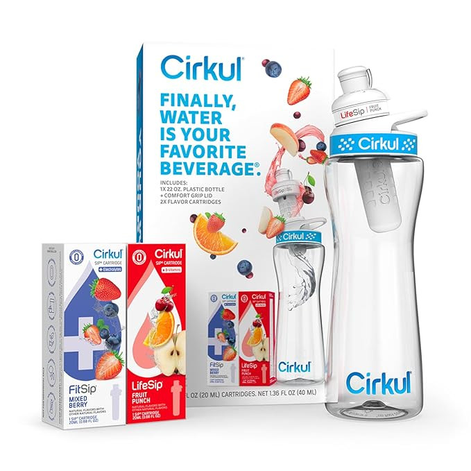 Cirkul 22oz. BPA-Free Plastic Water Bottle Starter Kit with Blue Lid, 2 Flavor Cartridges (1 Life... | Amazon (US)