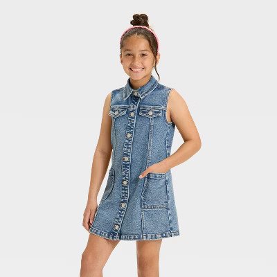 Girls' Sleeveless Denim Dress - Cat & Jack™ Medium Wash XL | Target