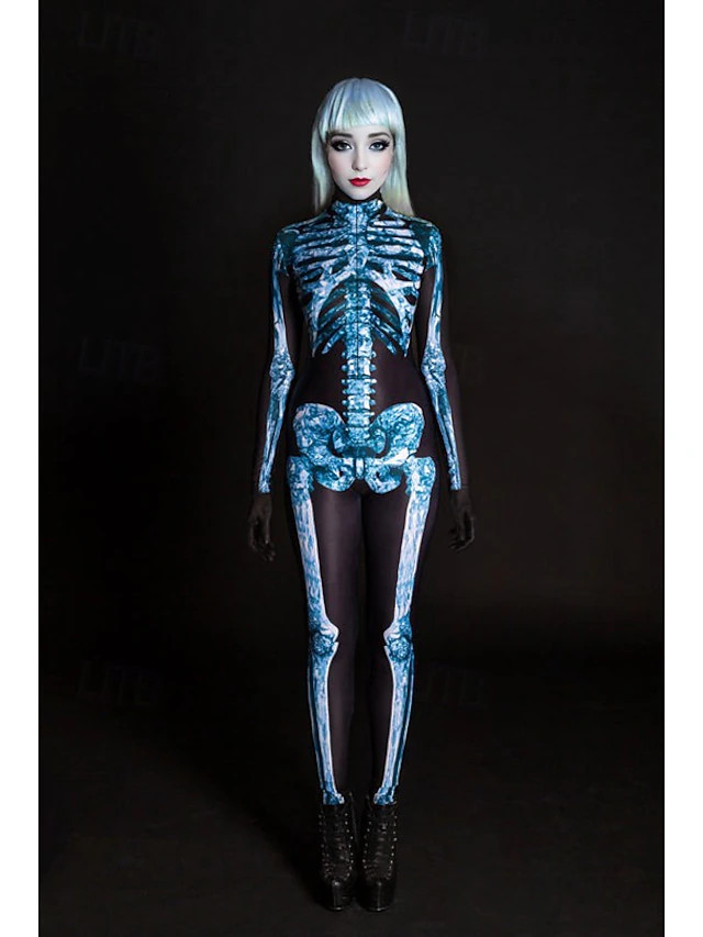 Full Body Suit Cosplay Costume Bodysuits Full Body Catsuit Skeleton Skull One Piece Scary Costume... | Lightinthebox