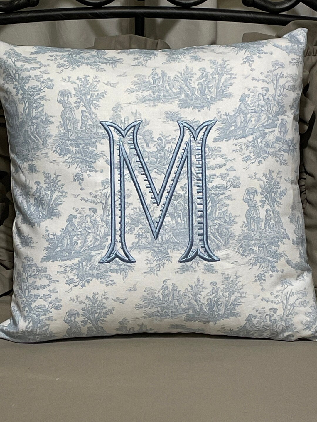 Pillow Cover blue Toile Print Decorative Pillow Cover, Toile Pillow Cover, Throw Pillow, Monogram... | Etsy (US)
