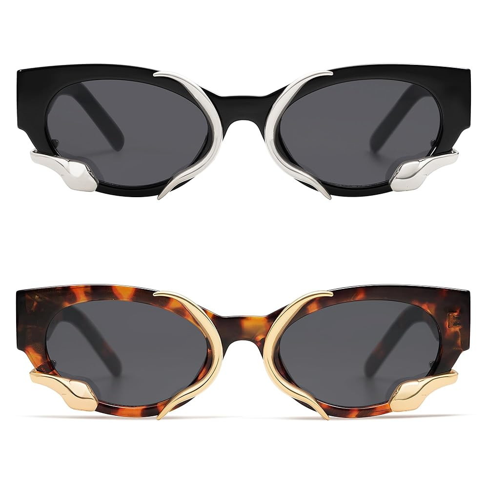 Trendy Sunglasses for Women Men Vintage Narrow Cateye Metal Snake Sunnie Y2k Accessories AP3621 | Amazon (US)