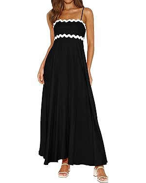 PRETTYGARDEN Womens Spaghetti Strap Maxi Dresses 2025 Summer Casual Square Neck Smocked Boho A Li... | Amazon (US)