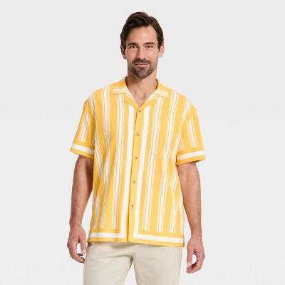 Men's Short Sleeve Camp Shirt - Goodfellow & Co™ Yellow Striped L | Target