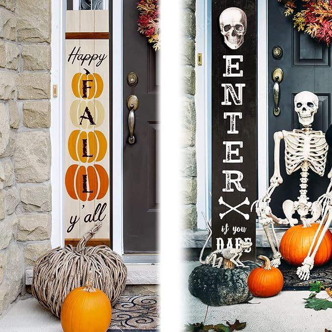 Tall Halloween Outdoor Reversible Craft Porch Sign for Front Door, 5ft Vertical Wooden Halloween ... | Amazon (US)