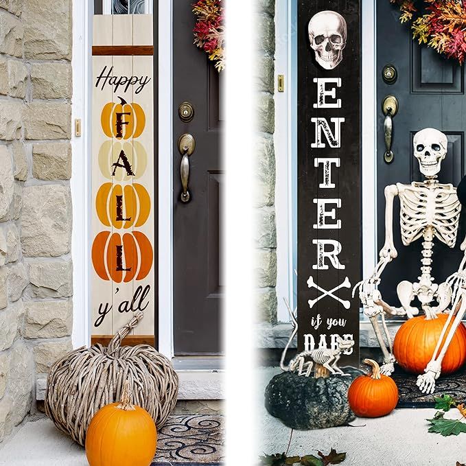 Tall Halloween Outdoor Reversible Craft Porch Sign for Front Door, 5ft Vertical Wooden Halloween ... | Amazon (US)