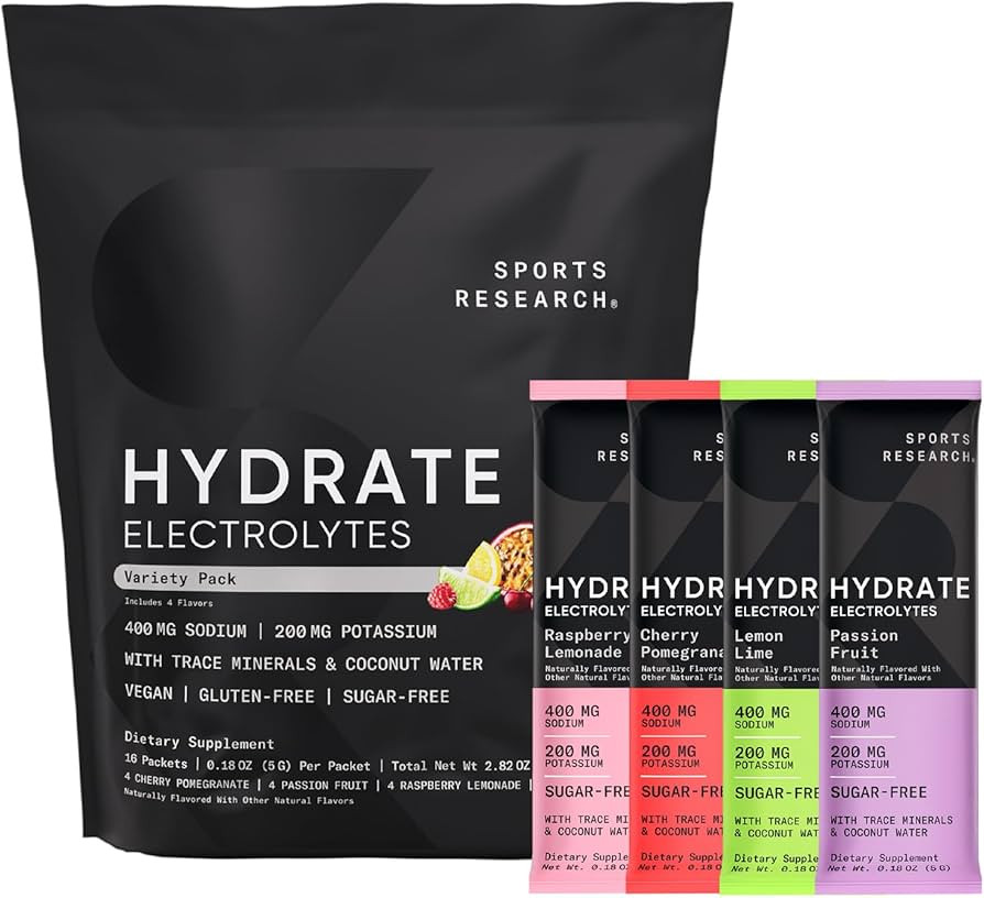 Sports Research Hydrate Electrolytes Powder Packets - Sugar-Free & Naturally Flavored with Vitami... | Amazon (US)