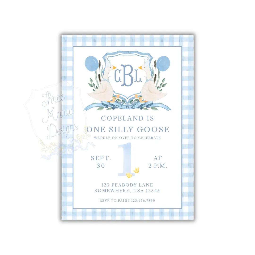 Watercolor Silly Goose Duck Invite | Editable One Silly Goose Blue Invitation | Boys Duck Birthda... | Etsy (US)