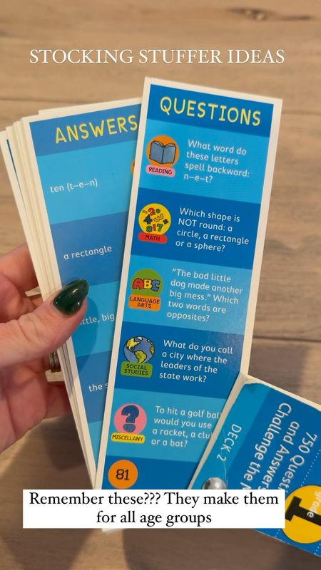 Stocking stuffer ideas for kids, we’ve linked all of our favorites, starting with these fun trivia cards I loved as a kid!  They make them for every age group and  are the perfect addition to your kids Christmas stocking.

#triviaforkids #stockingstuffers #Christmasstocking #kidsgifts #kidsgiftguide #giftguide

#LTKVideo #LTKkids #LTKGiftGuide