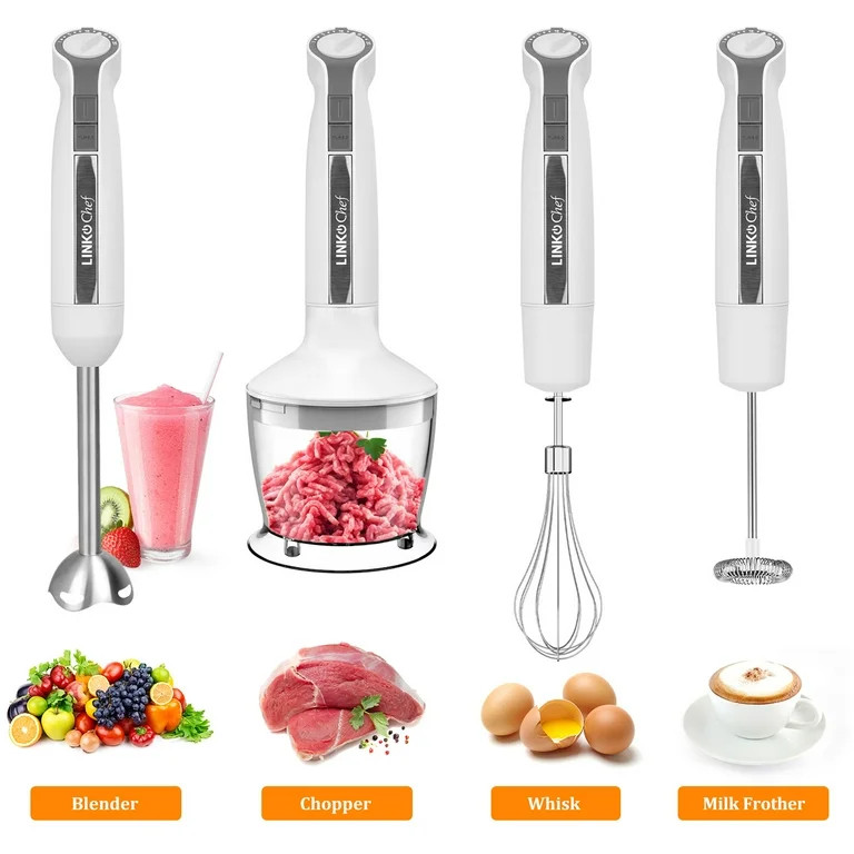 LINKChef Immersion Blender, 20-Speed Hand Blender, 5-in-1 Stick Blender with Turbo Mode (White) | Walmart (US)