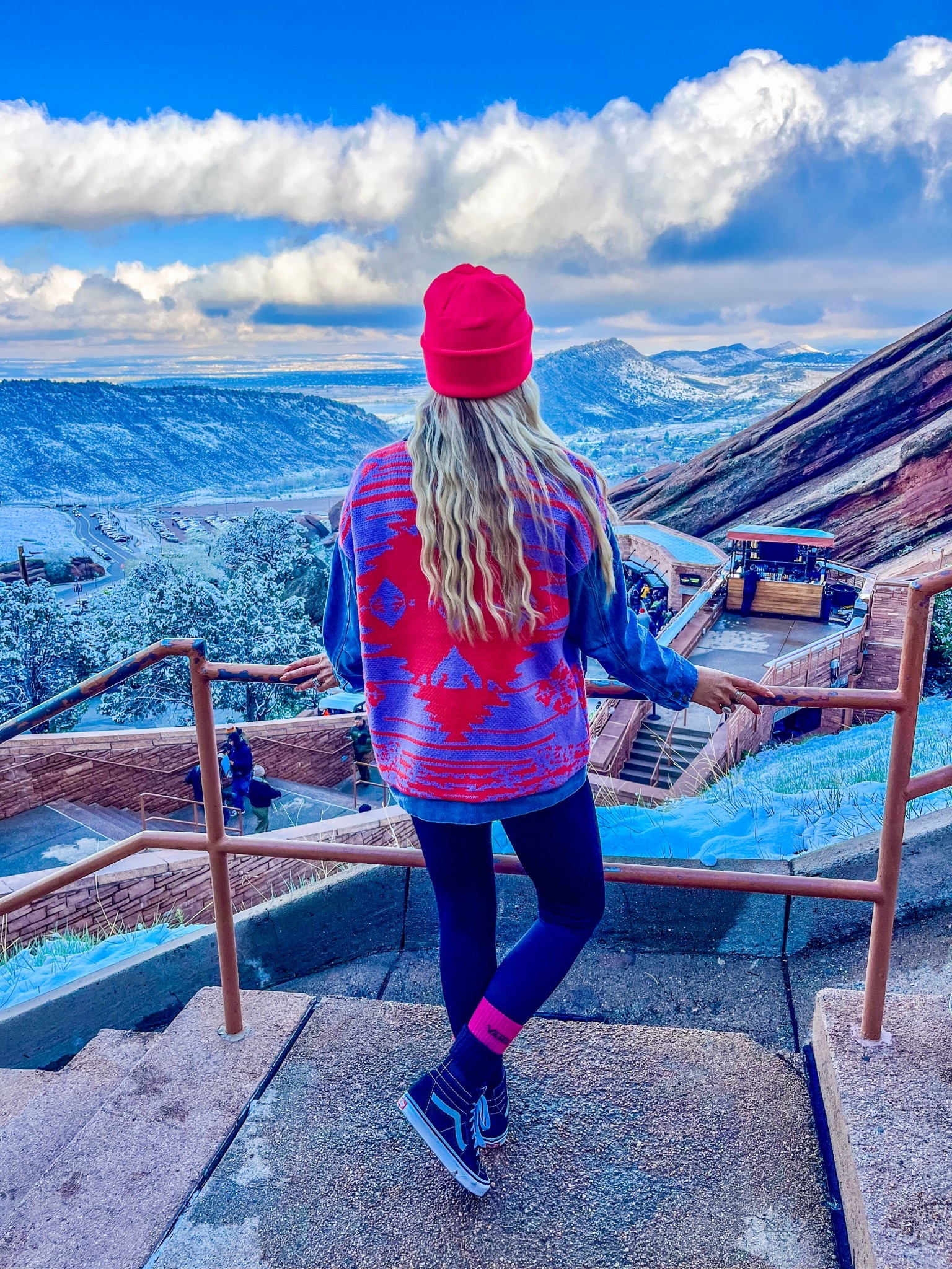 I don’t do boring winter outfits 😂

Give me bold prints, bright beanies and a view like this! This @vici statement jacket is a closet must-have! Who says winter can’t be colorful? 🌈 

#LTKFestival #LTKootd #LTKTravel