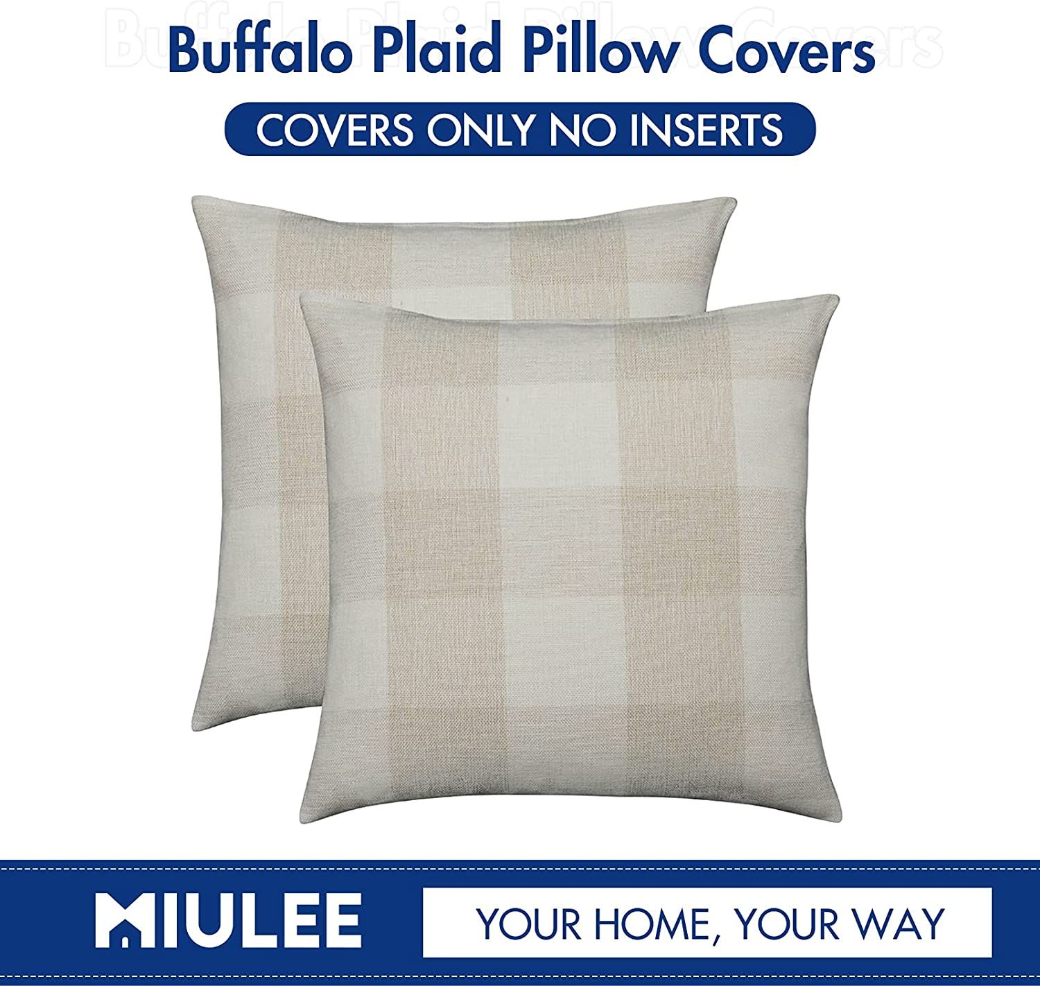 MIULEE Pack of 2 Farmhouse Buffalo Check Plaids Polyester Linen Soft Soild Decorative Square Thro... | Amazon (US)