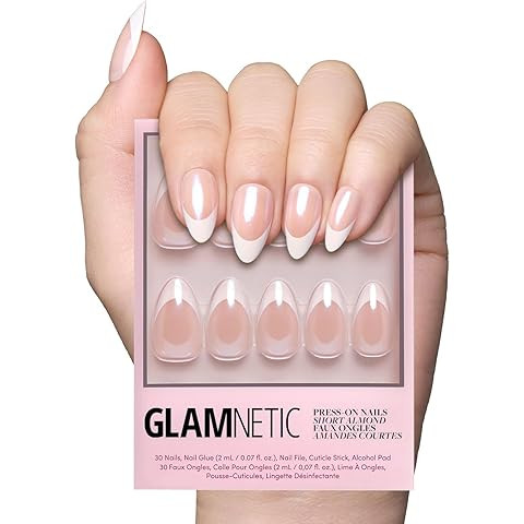 Glamnetic Press On Nails - MaDamn | French Tip Nails, UV Finish Short Pointed Almond Shape, Salon... | Amazon (US)