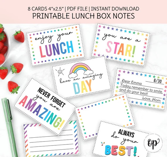 Printable Lunch Box Notes, Kid's Lunch Box Cards , Back to School, Encouragement Cards, Blank and... | Etsy (US)