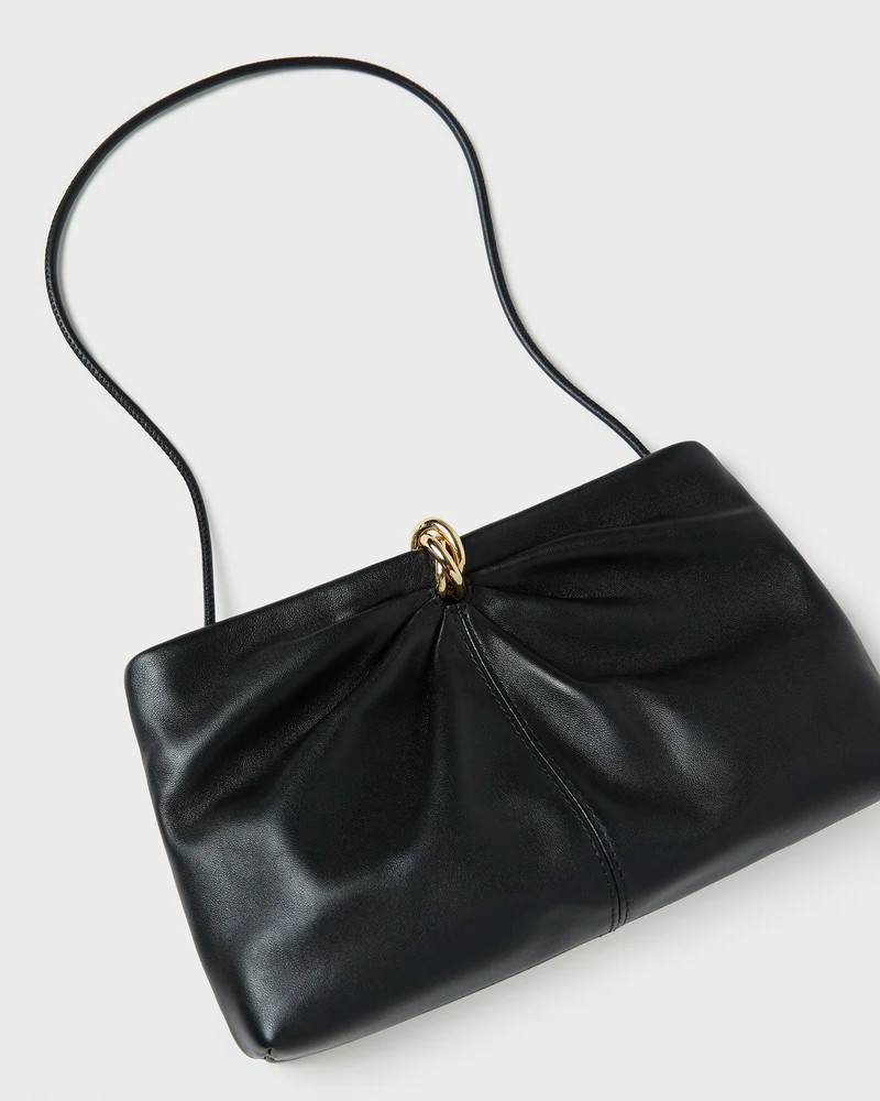 Corrine Black Leather Gathered Clutch | Loeffler Randall