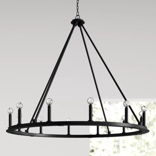 Shayla 12 - Light Candle Style Wagon Wheel Chandelier | Wayfair North America