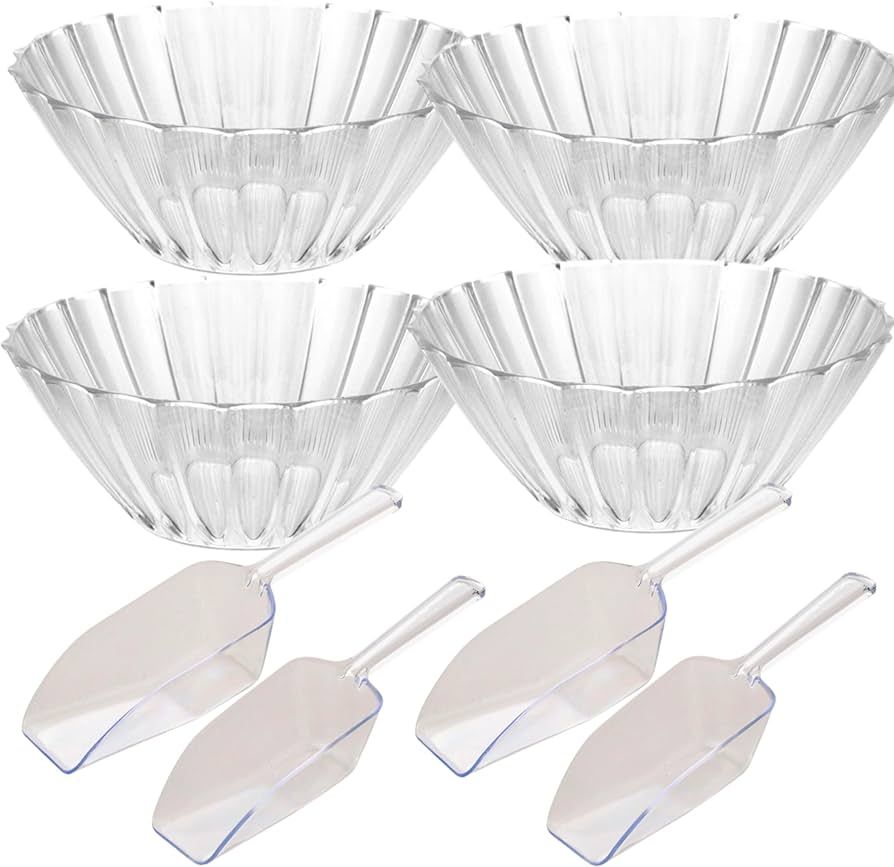 ACHED Clear Plastic Fluted Serving Bowls, 8 Inches Salad Fruit Table Centerpiece Display Potpourr... | Amazon (US)