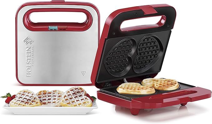 Holstein Housewares HF-09041R Non-Stick Heart Waffle Maker, Red/Stainless Steel | Amazon (US)