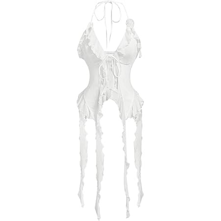 MakeMeChic Women's Floral Halter Top Tie Front Y2K Backless Ruffle Trim Fringe Camisole | Amazon (US)