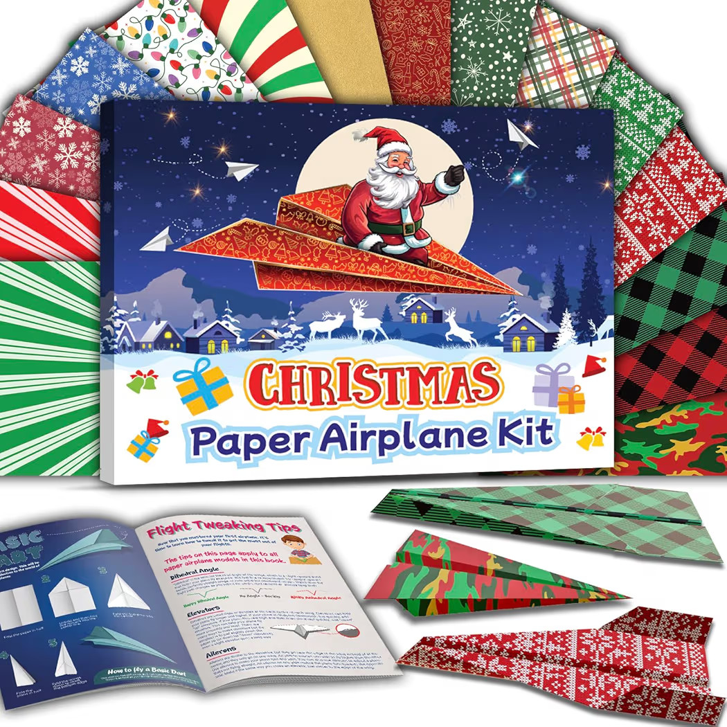 Pelto Paper Airplane Kit, Toys for Ages 8-13 Instruction Book, 60 Holiday Sheets, Christmas Gift ... | Amazon (US)