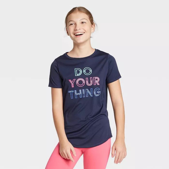 Girls' Short Sleeve Do Your Thing Graphic T-Shirt - All in Motion™ Navy | Target
