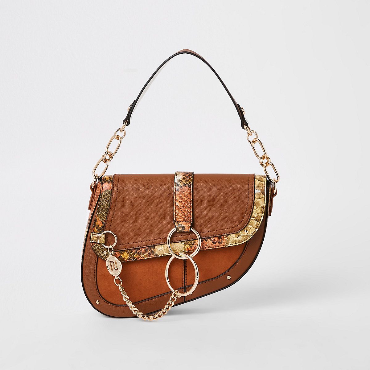 Dark beige saddle underarm bag | River Island (UK & IE)