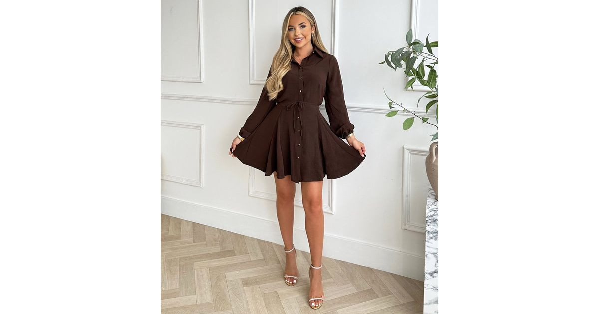 AX Paris Brown Tie Waist Mini Shirt Dress
						
						Add to Saved Items
						Remove from Saved... | New Look (UK)