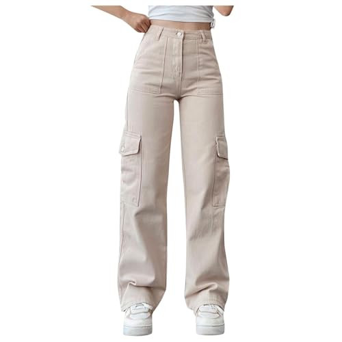 Women's Cargo Pants with Pockets Women's Hiking Wide Leg Cargo Pants Lightweight Quick Dry Outdoor High Waisted Buttons Workout Pants with Pockets z04-Beige Large | Amazon (US)