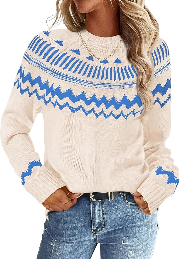 MEROKEETY Women's 2025 Fall Winter Striped Pullover Sweater Trendy Crew Neck Long Sleeve Vintage ... | Amazon (US)