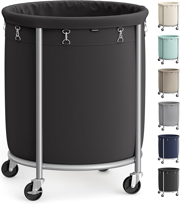 SONGMICS 50.2-Gallon (190 L) Laundry Basket with Wheels, Rolling Round Heavy-Duty Laundry Hamper ... | Amazon (US)