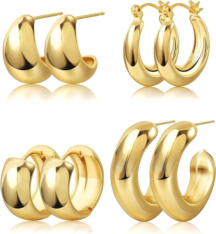 Supneer Gold Hoop Earrings for Women Chunky Gold Earrings 14K Gold Plated Earrings Lightweight Th... | Amazon (US)