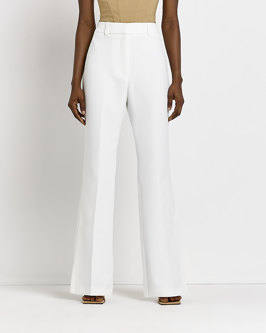 White Side Split Soft Flare Trouser | River Island (UK & IE)