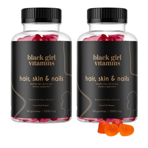 Black Girl Vitamins - Hair, Skin, and Nails Gummies with Biotin (6000 mcg), Zinc, Gelatin Free, Vitamin A, and Vitamin E - Gluten-Free. Made in The USA (Passion Fruit, 120 Count) 60 Day Supply | Amazon (US)