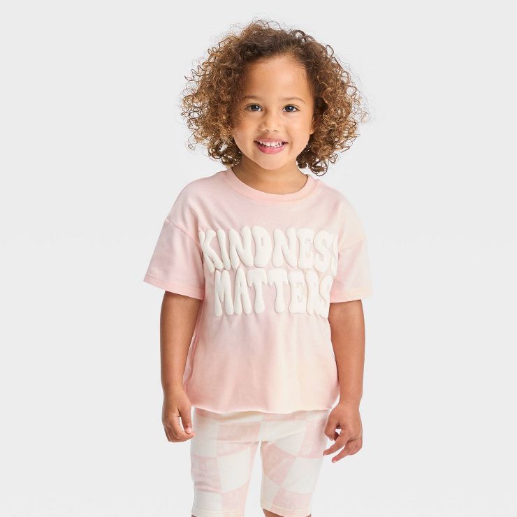 Grayson Mini Toddler Girls' Kindness Matters' Boxy Short Sleeve T-Shirt - Pink | Target