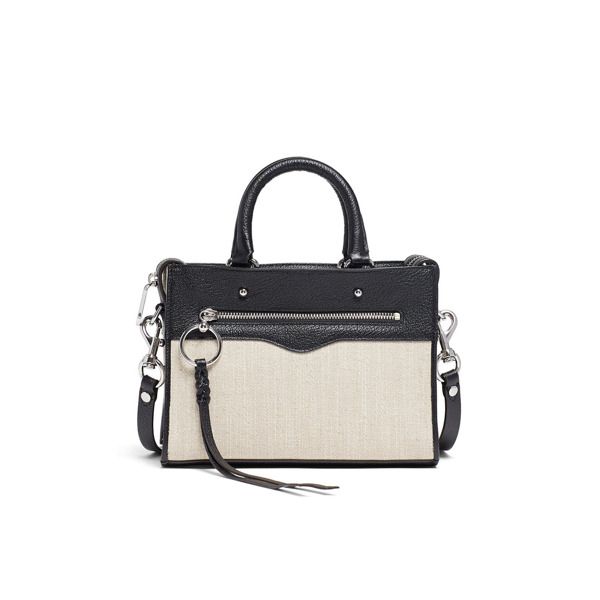 Rebecca Minkoff Accessories Linen Bedford Zip Satchel white-black | Rent the Runway