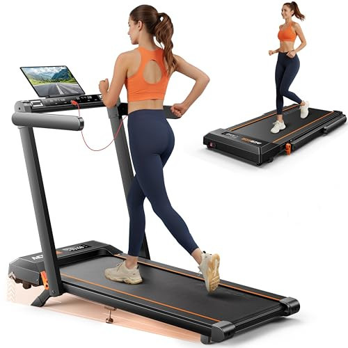 Acezoe Foldable Treadmill with 10% Incline, 2.5HP Walking Pad with Handle Bar, 300 lb Capacity Treadmills, Under Desk Treadmill with App & Bluetooth Speaker, 0.6-10MPH, LED, P10Pro Black Orange | Amazon (US)