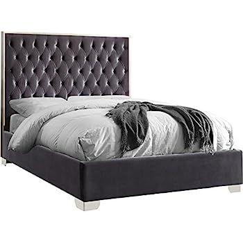 Meridian Furniture LexiGrey-K Lexy Collection Modern | Contemporary Grey Velvet Upholstered Bed w... | Amazon (US)
