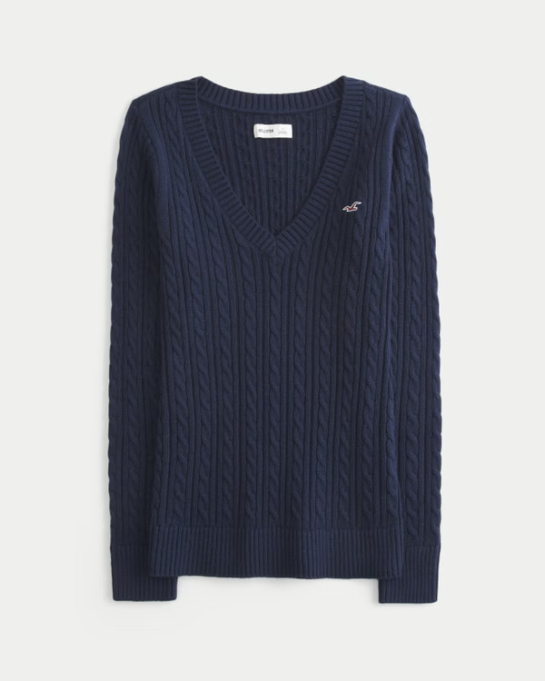Cable-Knit Icon V-Neck Sweater | Hollister (US)