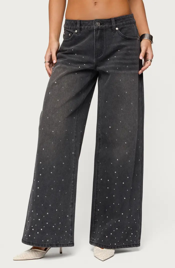 Embellished Low Rise Wide Leg Jeans | Nordstrom