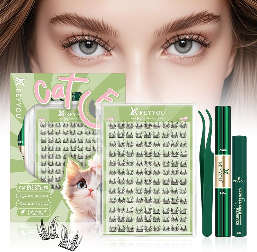 KEYYOU Bunny Lash Clusters Kit Anime Cat Eye Lashes 108pcs Wispy Natural Cat style Lash Extension... | Amazon (US)