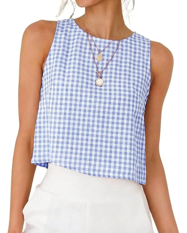 IDEALSANXUN Womens Gingham Crop Tank Tops 2026 Spring Summer Sleeveless Vest Top | Amazon (US)