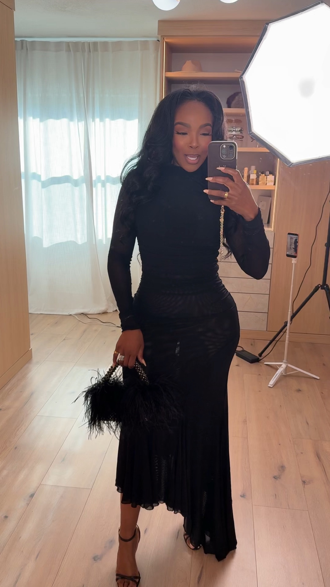 Scroll to shop this all-black statement look 🖤

This fitted long sleeve dress with an asymmetrical hem is such a standout—perfect for date nights, events, or when you want that effortless but elevated vibe.

📏 Measurements: 5’4”, 140 lbs, 34D bust, 27” waist, 40” hips

Follow me on Instagram and YouTube @kirasfashionfinds