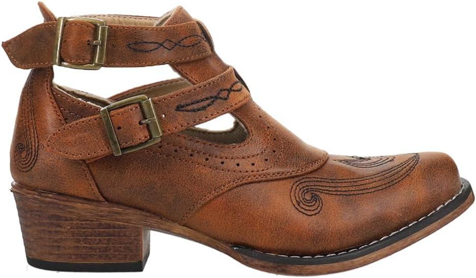 ROPER Womens Willa Embroidery Snip Toe Casual Boots Ankle Low Heel 1-2" - Brown | Amazon (US)