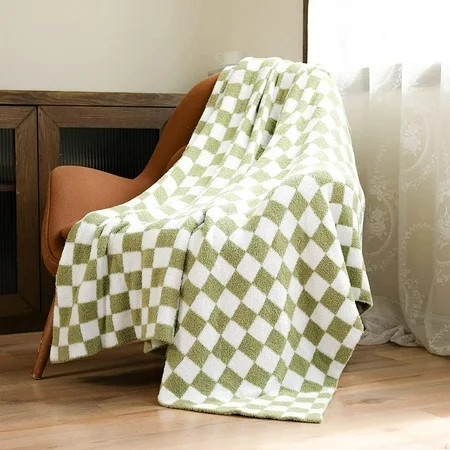 Fuzzy Throw Blanket Sage Green Checkered Blanket Super Soft Warm Cozy Microfiber Blanket Home Decora | Walmart (US)