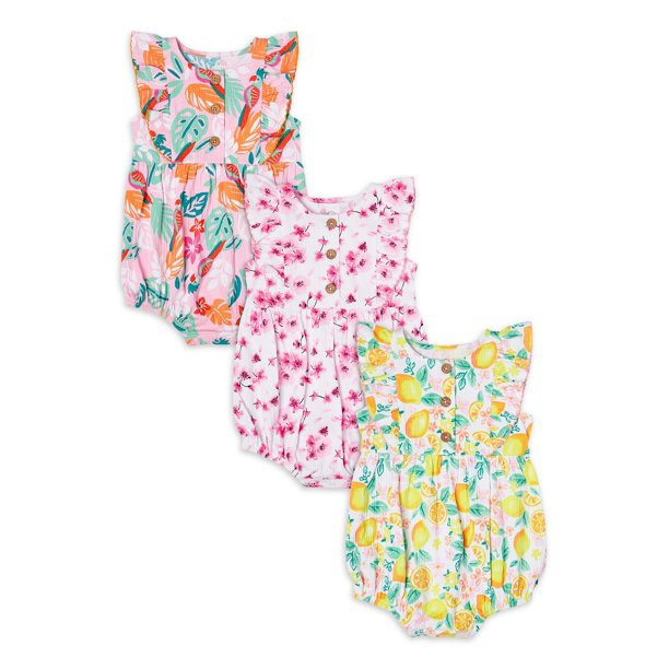 Wonder Nation Baby Girl Ruffle Romper, 3-Pack Bundle | Walmart (US)