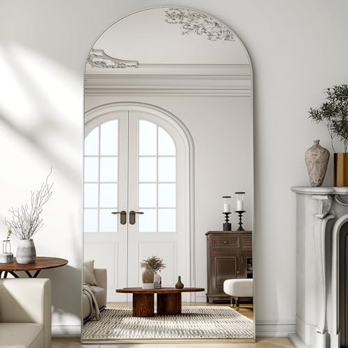 Easly Arched Full-Length Mirror, 34"x76" Arch Floor Mirror with Stand, Wall-Mounted Mirror for Bathroom, Dressing Room - Hanging or Leaning - Full Body Mirrors for Bedroom, Silver | Amazon (US)