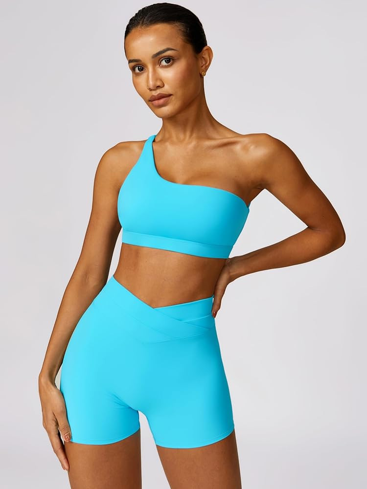 ABOCIW Workout Sets for Women Crossover High Waist Biker Shorts One Shoulder Sports Bra 2 Piece G... | Amazon (US)