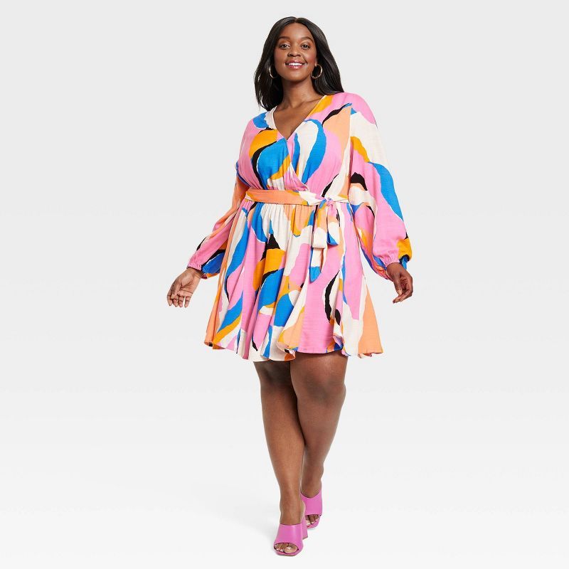 Women's Plus Size Balloon Long Sleeve Woven Dress - Ava & Viv™ | Target