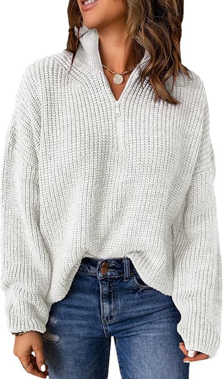 Dokotoo Quarter Zip Pullover Sweaters for Women V Neck Waffle Knit Sweater Oversized Fall Clothes... | Amazon (US)