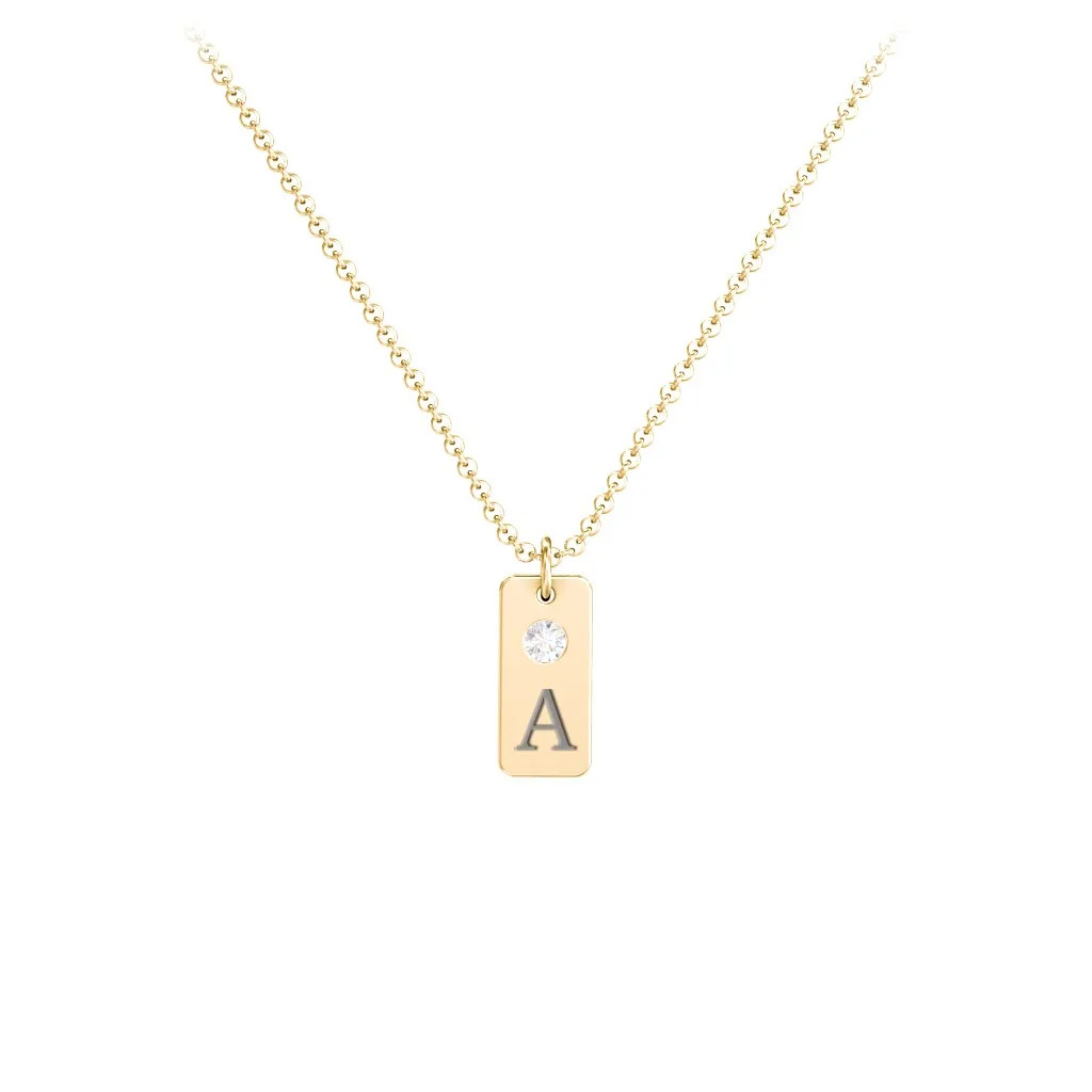 Small Initial Tag Necklace with Birthstone | Jewlr